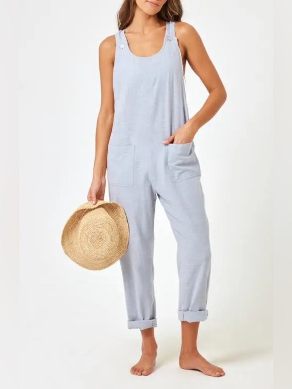 L*Space Freya‎ Light Gray Jumpsuit Size Sm Cotton Coastal